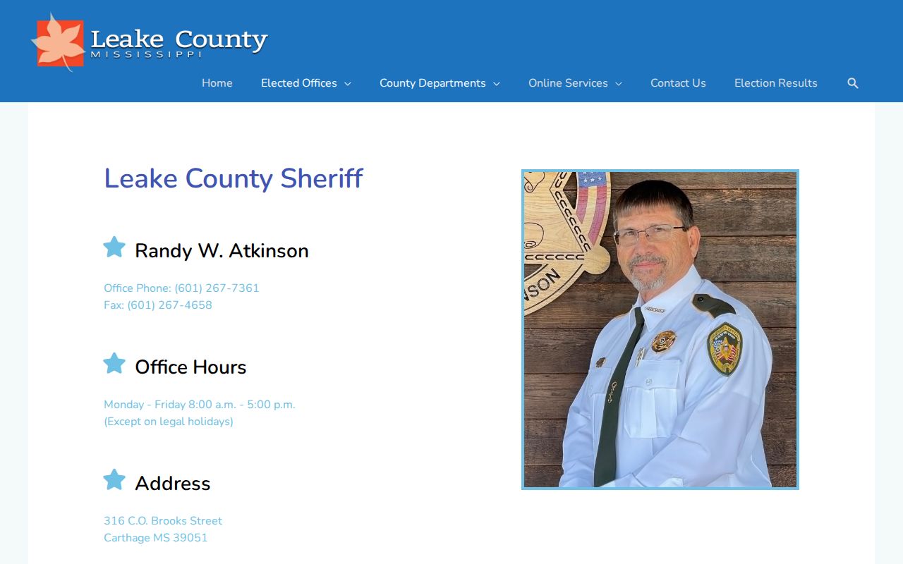 Leake County Correctional Facility release record source on the official sheriff page