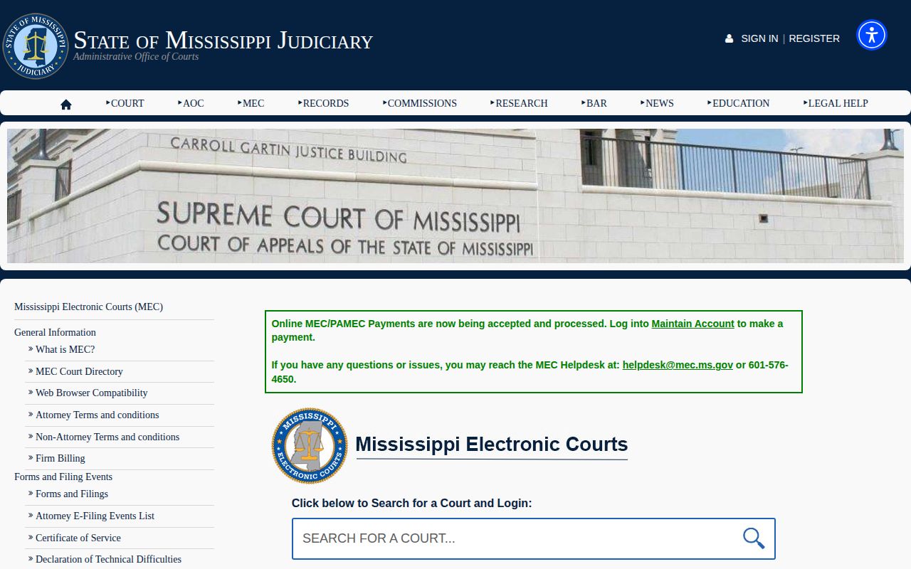 Leake County release court record search through PAMEC